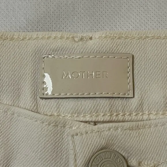 Mother women’s jeans size 27 the tootsie fray off white distressed straight leg