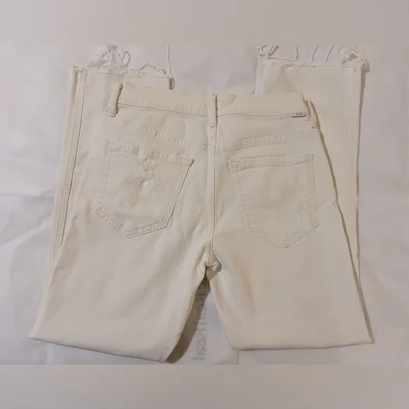 Mother women’s jeans size 27 the tootsie fray off white distressed straight leg