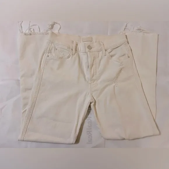 Mother women’s jeans size 27 the tootsie fray off white distressed straight leg