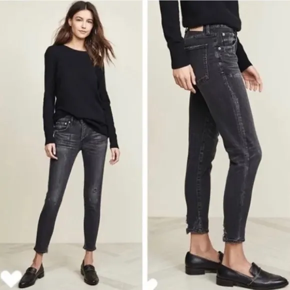 Moussy Vintage| Velma Distressed Skinny Jeans,Black Wash—Mid Rise•••Excellent