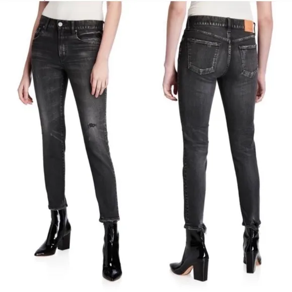 Moussy Vintage| Velma Distressed Skinny Jeans,Black Wash—Mid Rise•••Excellent