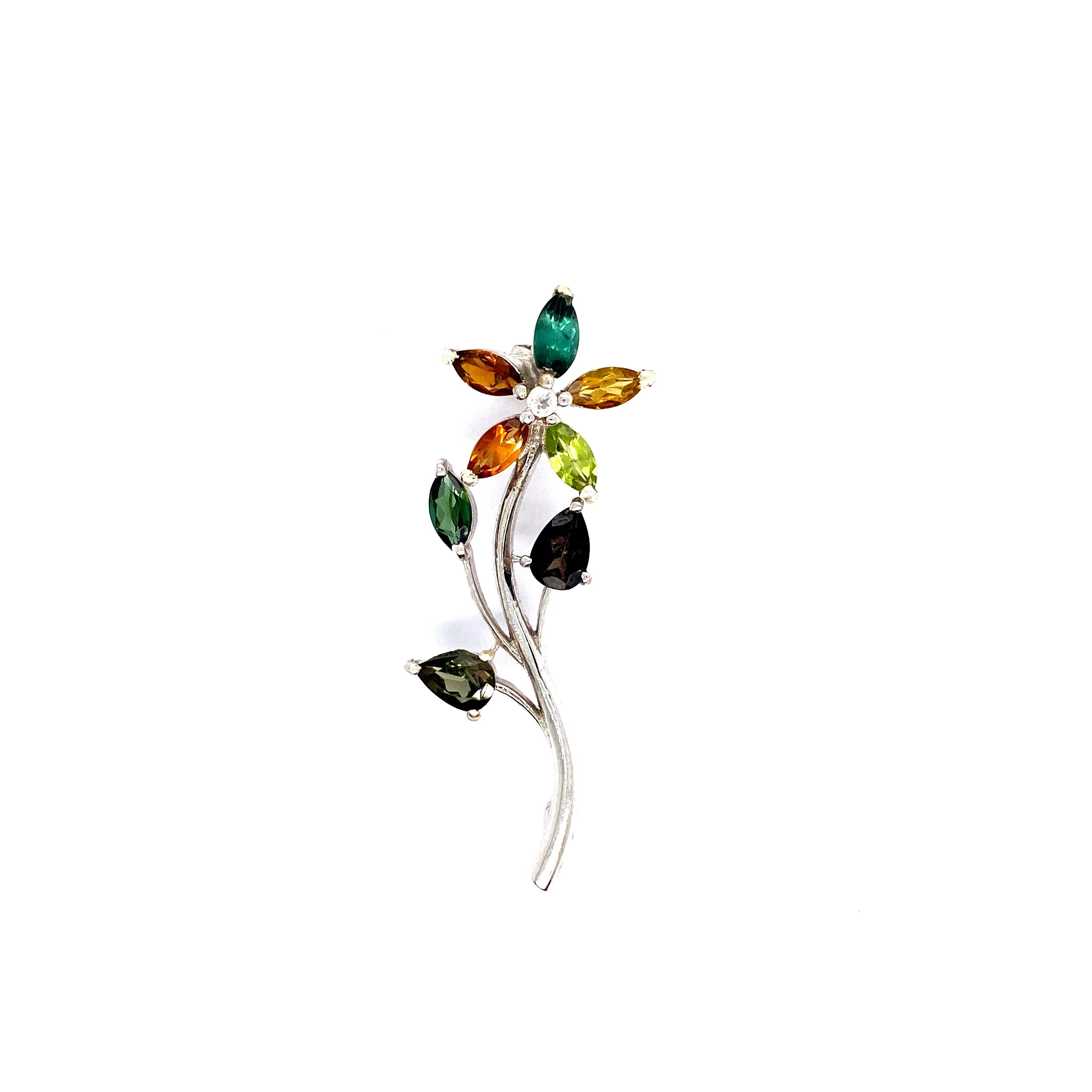 Multi Tourmaline Brooch in .925 Sterling Silver - KSBR 74298