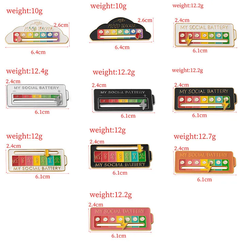 MY SOCIAL BATTERY Mood Slider Pins Interactive Emotion Management Badges