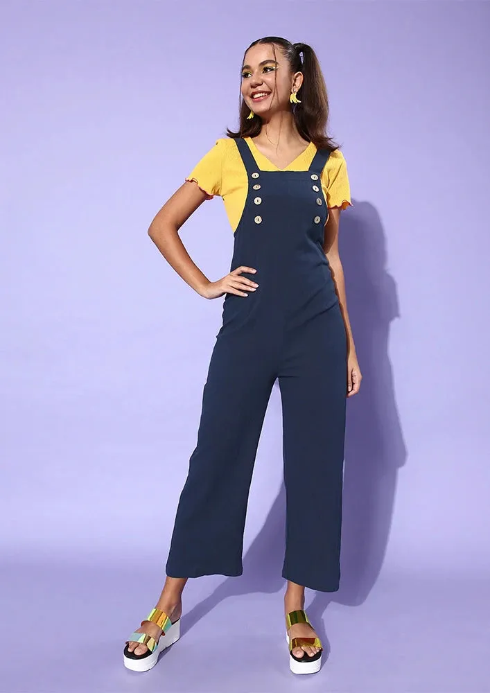 Navy Blue Pinafore Neck Basic Jumpsuit