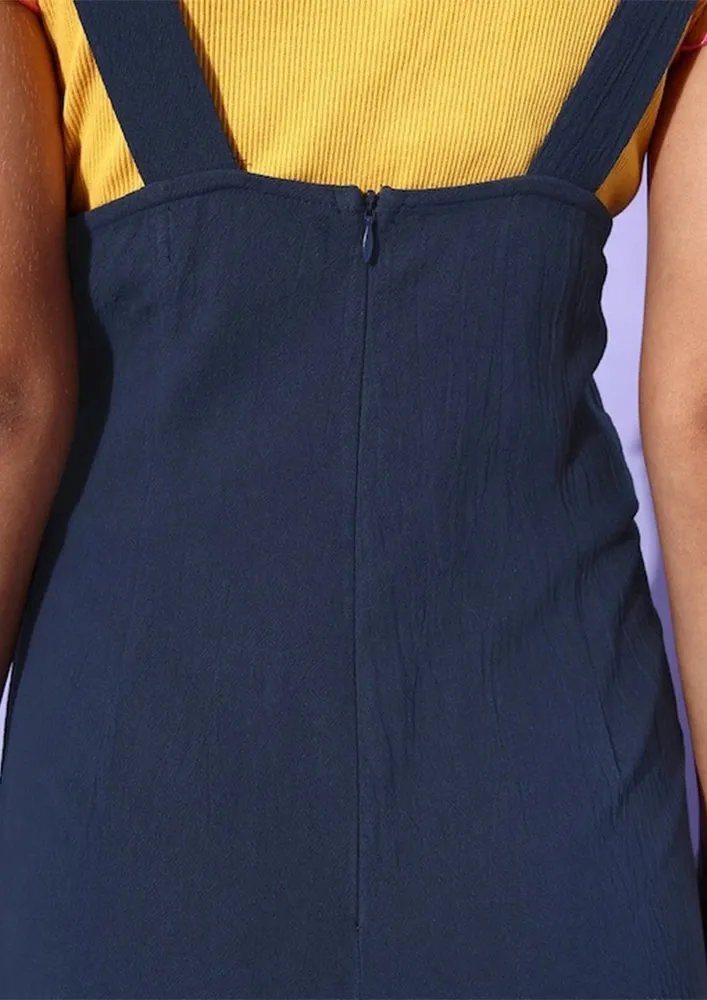 Navy Blue Pinafore Neck Basic Jumpsuit