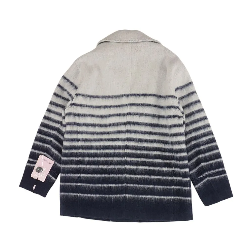 Navy Striped Peacoat Coat