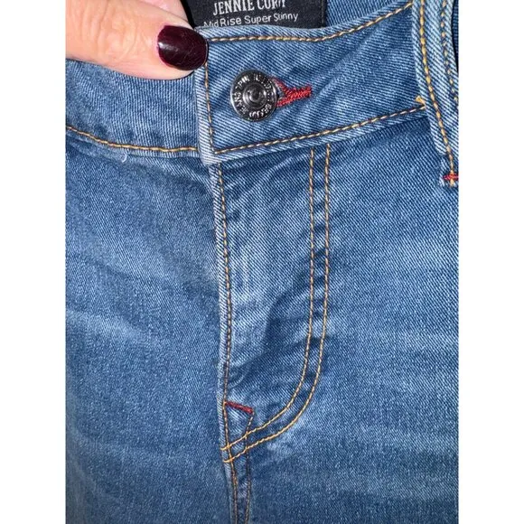 NEW True Religion Jennie Curvy Mid Rise Skinny Raw Hem Jeans 28 Distressed Slim