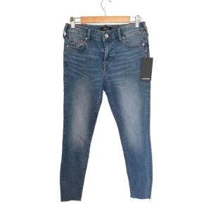 NEW True Religion Jennie Curvy Mid Rise Skinny Raw Hem Jeans 28 Distressed Slim