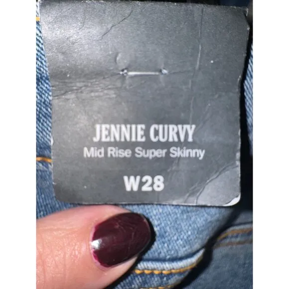 NEW True Religion Jennie Curvy Mid Rise Skinny Raw Hem Jeans 28 Distressed Slim