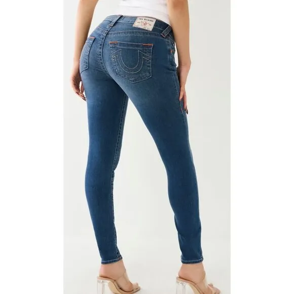 NEW True Religion Jennie Curvy Mid Rise Skinny Raw Hem Jeans 28 Distressed Slim