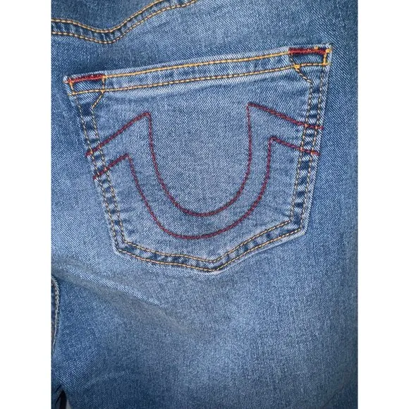 NEW True Religion Jennie Curvy Mid Rise Skinny Raw Hem Jeans 28 Distressed Slim