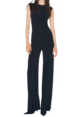 Norma Kamali Gunmetal Stud Sleeveless Jumpsuit Black