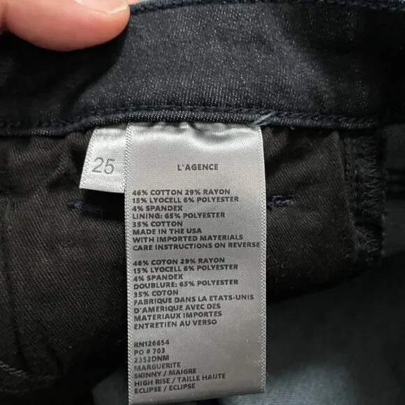 NWOT L'AGENCE Marguerite High Rise Skinny Jeans Women's Size 25 Dark Wash