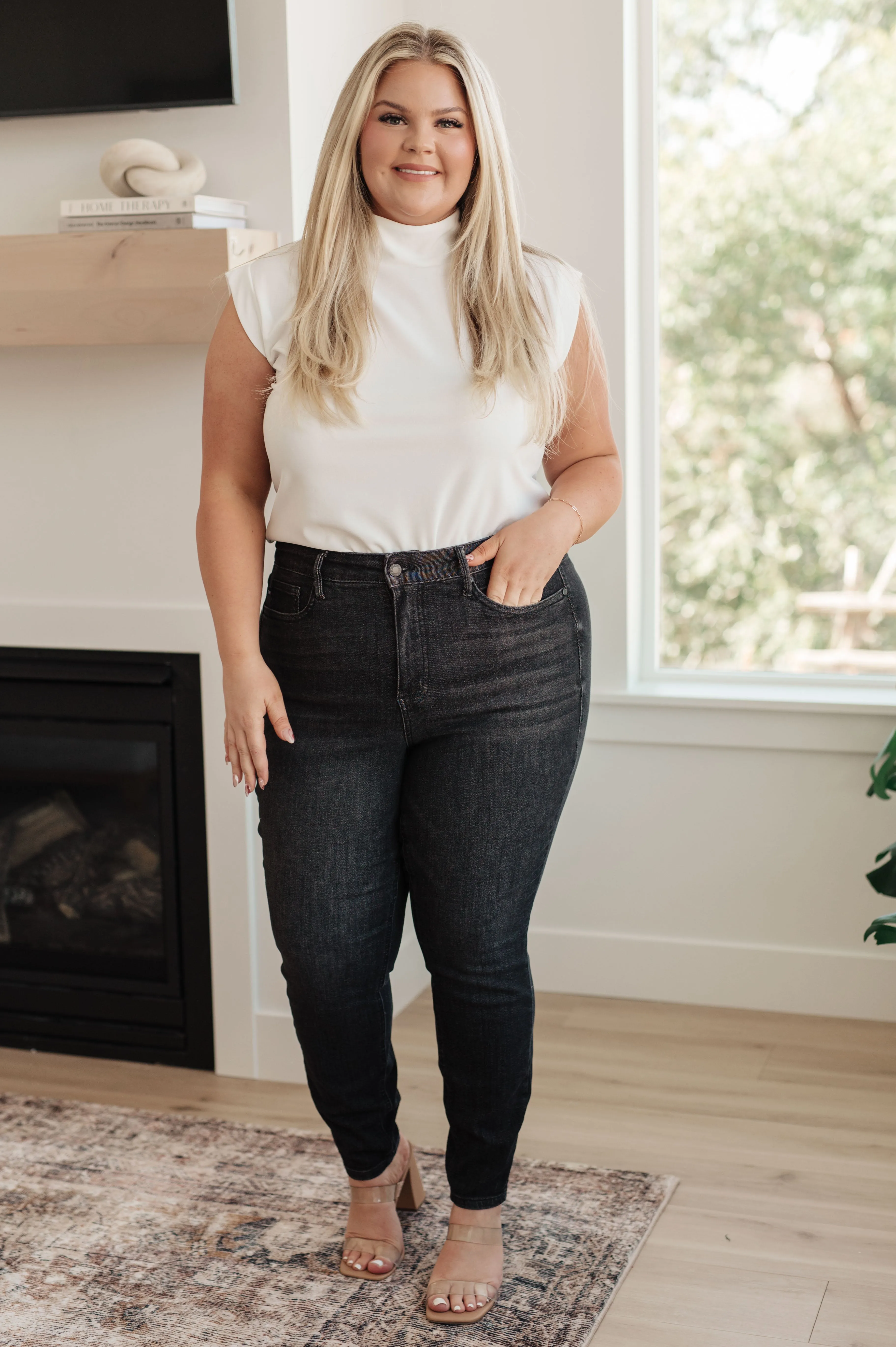 Octavia High Rise Control Top Skinny Jeans in Washed Black by Judy Blue