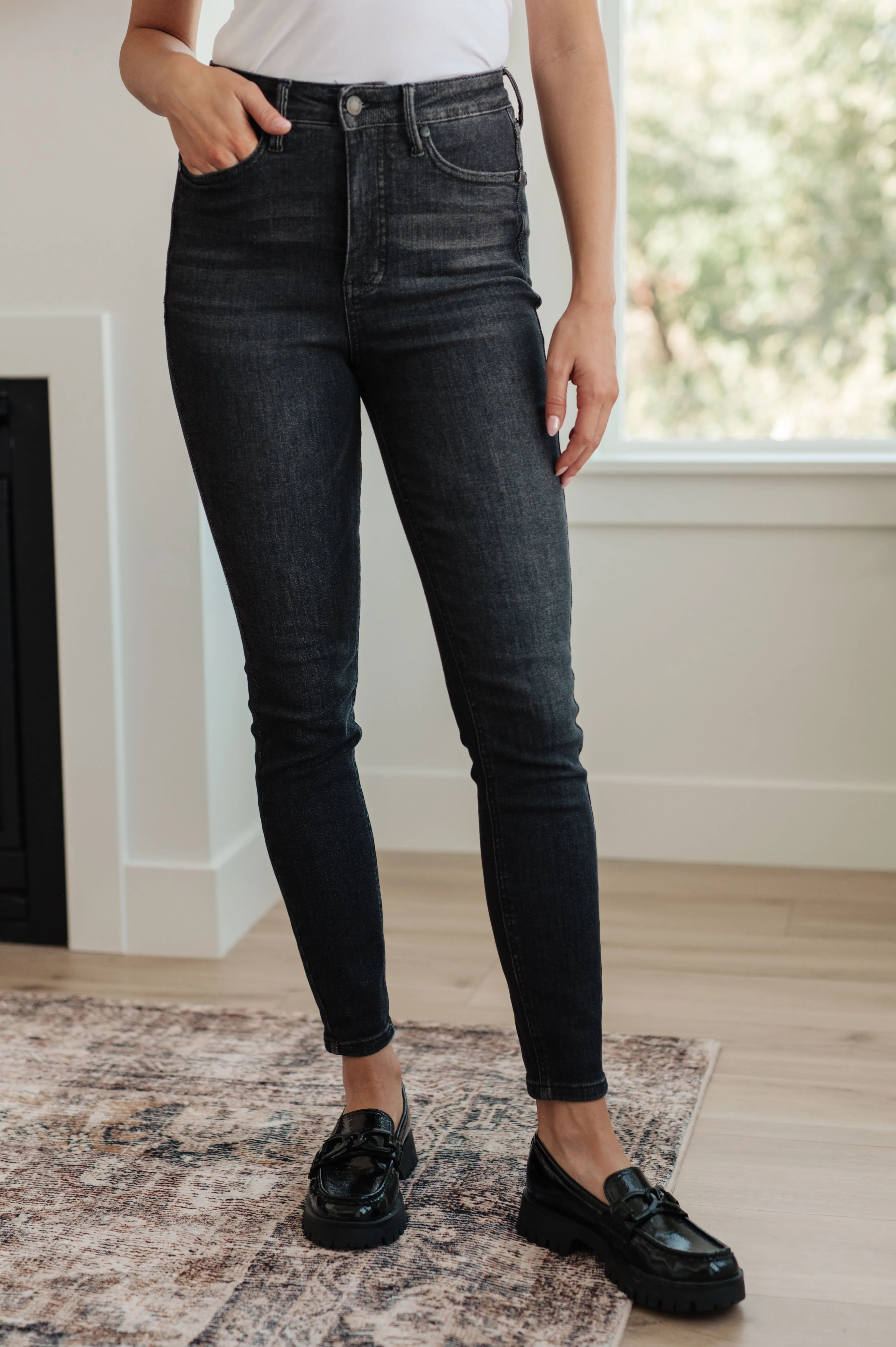 Octavia High Rise Control Top Skinny Jeans in Washed Black by Judy Blue