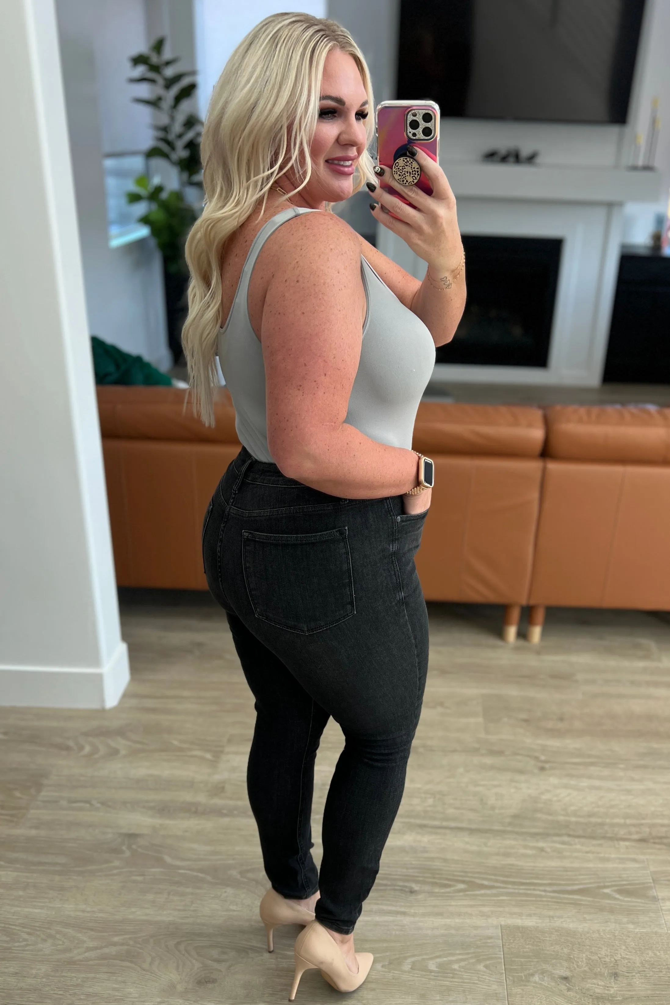 Octavia High Rise Control Top Skinny Jeans in Washed Black by Judy Blue