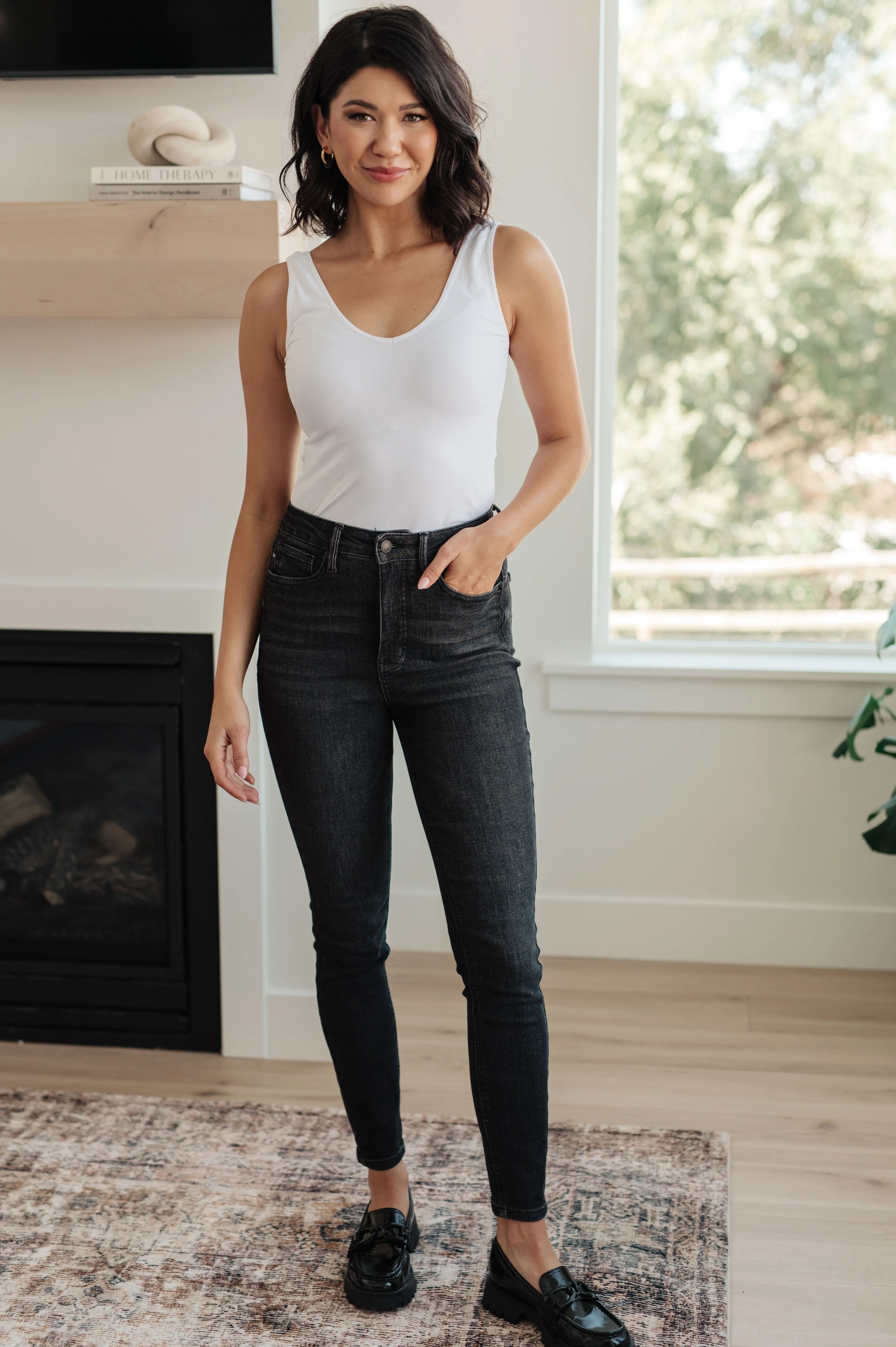 Octavia High Rise Control Top Skinny Jeans in Washed Black by Judy Blue