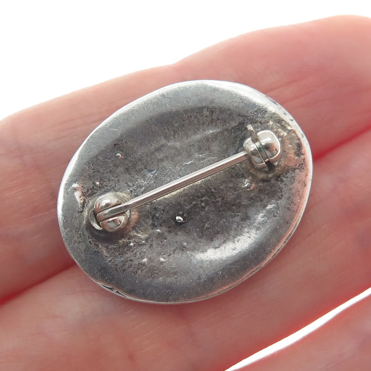 Old Pawn 925 Sterling Silver Vintage Real Turquoise Tribal Oxidized Pin Brooch