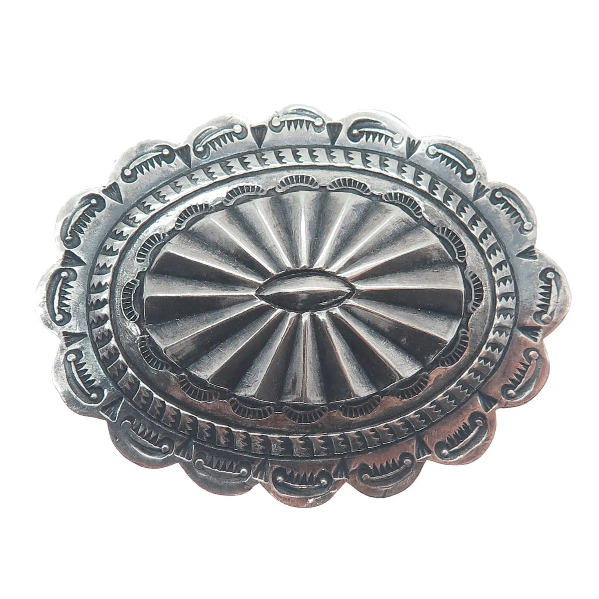 Old Pawn 925 Sterling Silver Vintage Southwestern Concho Oxidized Pin Brooch