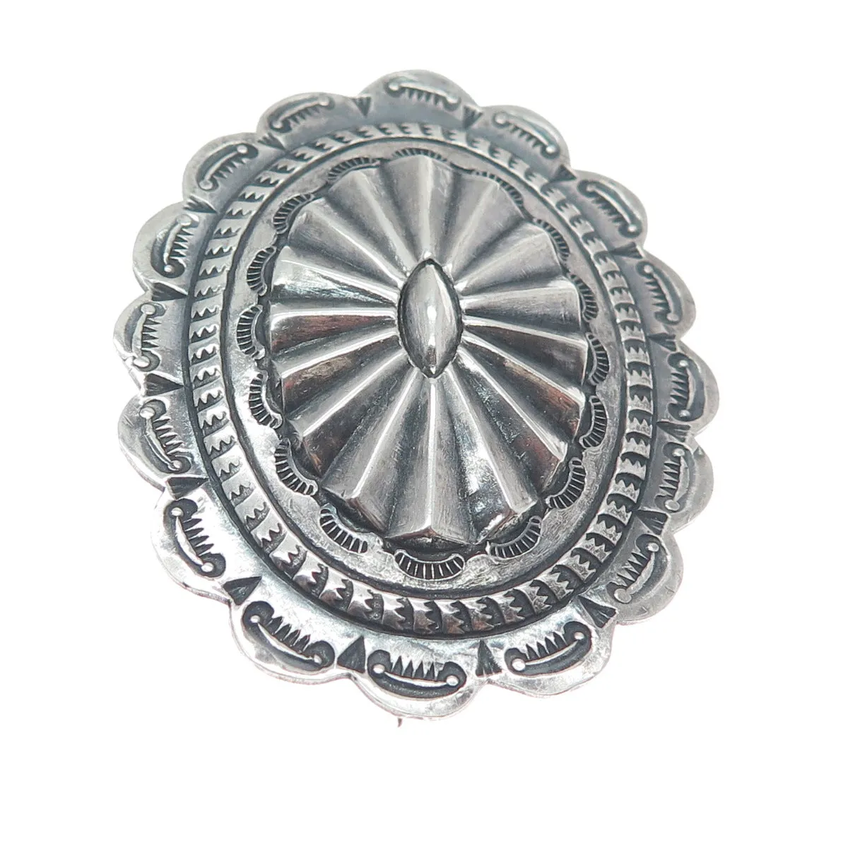 Old Pawn 925 Sterling Silver Vintage Southwestern Concho Oxidized Pin Brooch