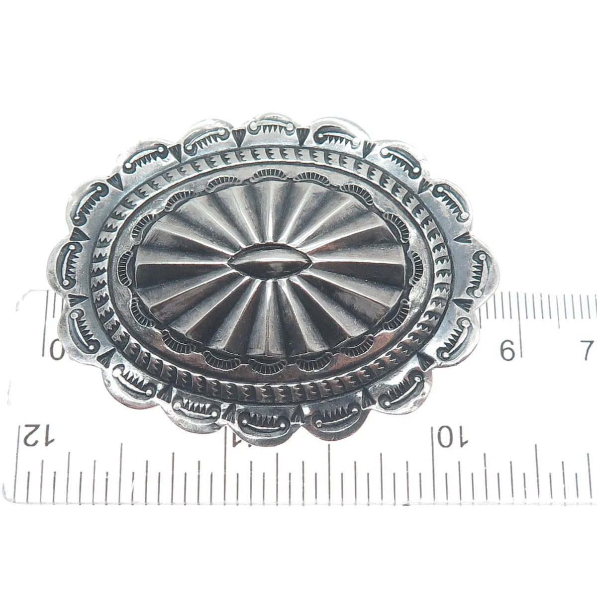 Old Pawn 925 Sterling Silver Vintage Southwestern Concho Oxidized Pin Brooch