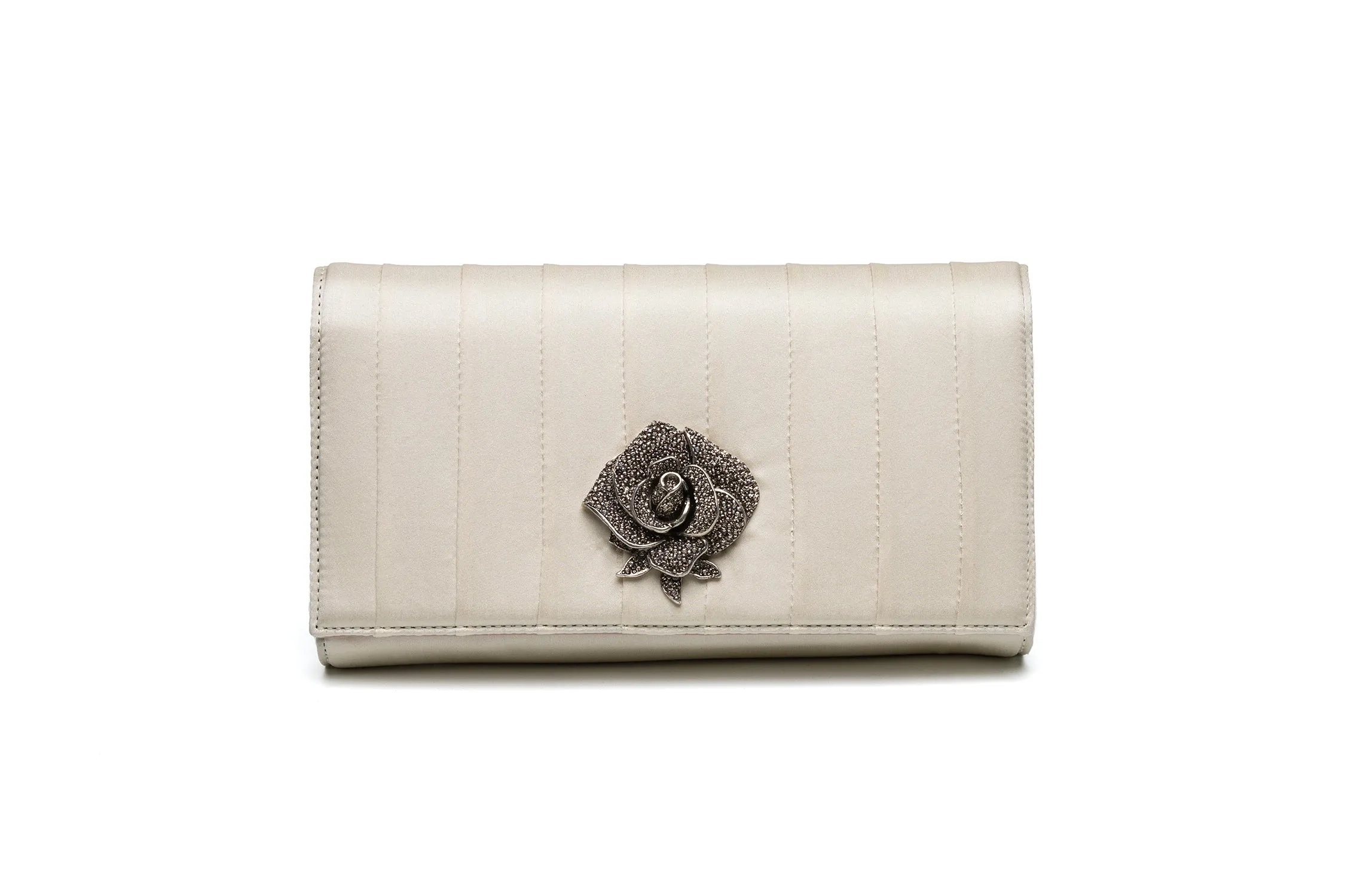 Olivia Clutch in Ivory Satin