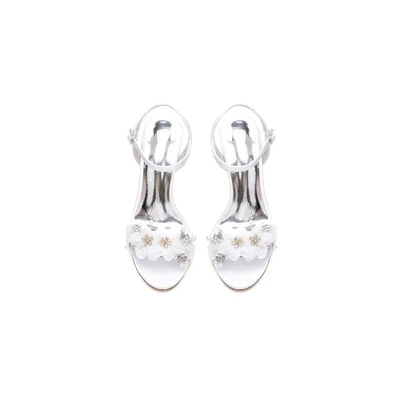 Open Toe Floral Beading Stiletto Heels
