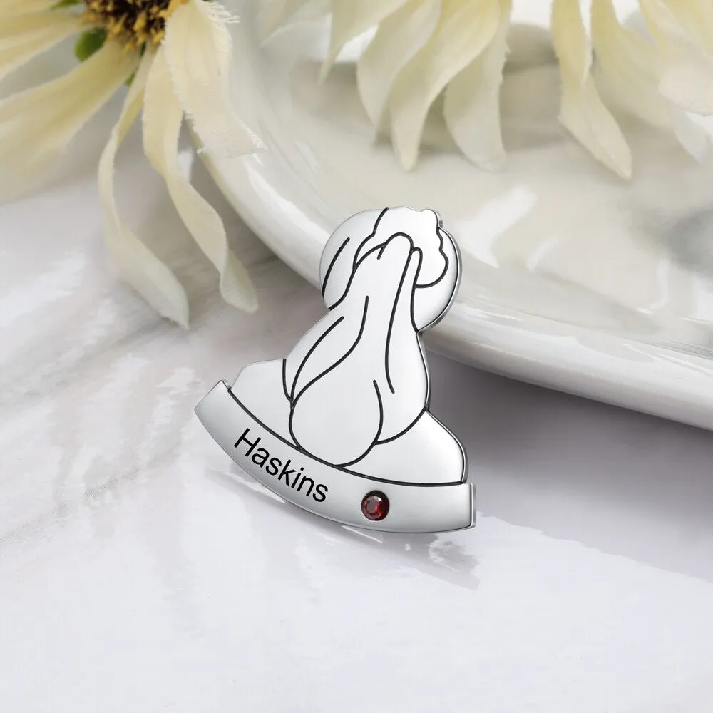 Personalized Long Hair Shaped Brooches for Women Customized Engraved Name Birthstone Brooch Sister Gift Ideas