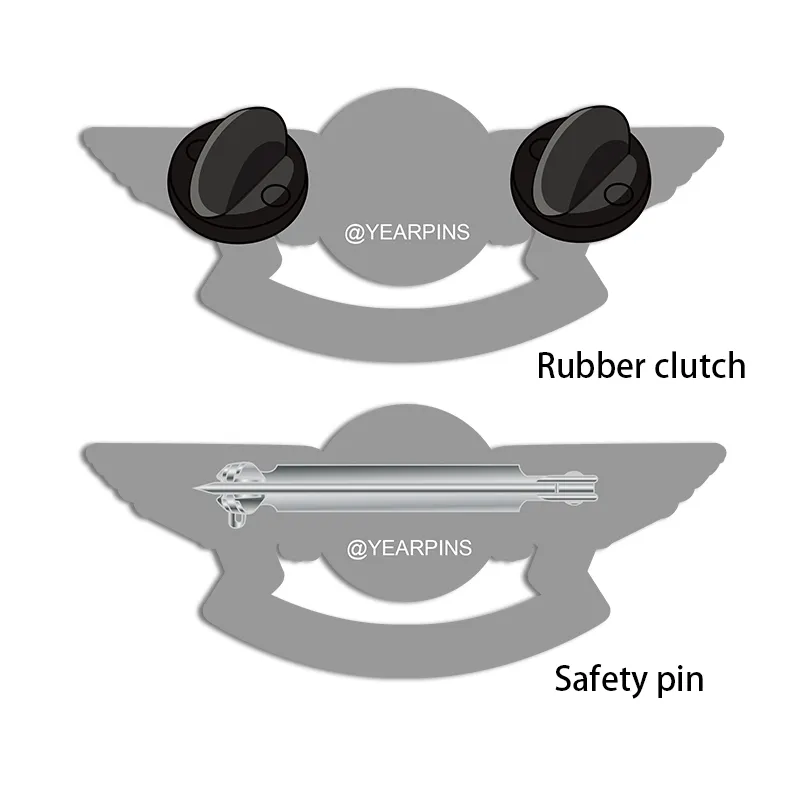 Pilot Wings Pin with Custom Round Logo Bottom Text - 2 inch