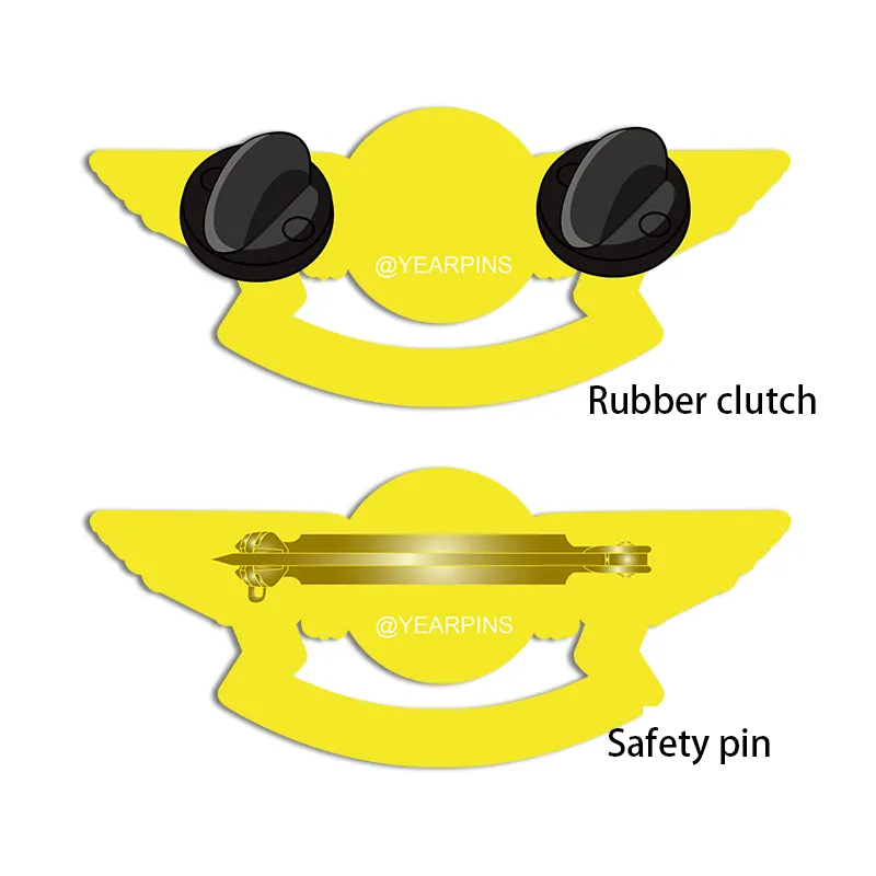Pilot Wings Pin with Custom Round Logo Bottom Text - 2 inch