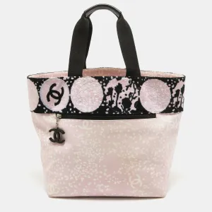 Pink/ Black Terry Cloth Canvas Tote