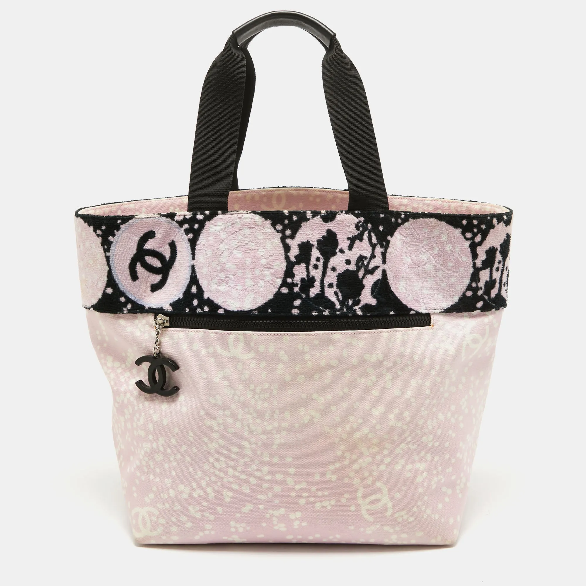 Pink/ Black Terry Cloth Canvas Tote