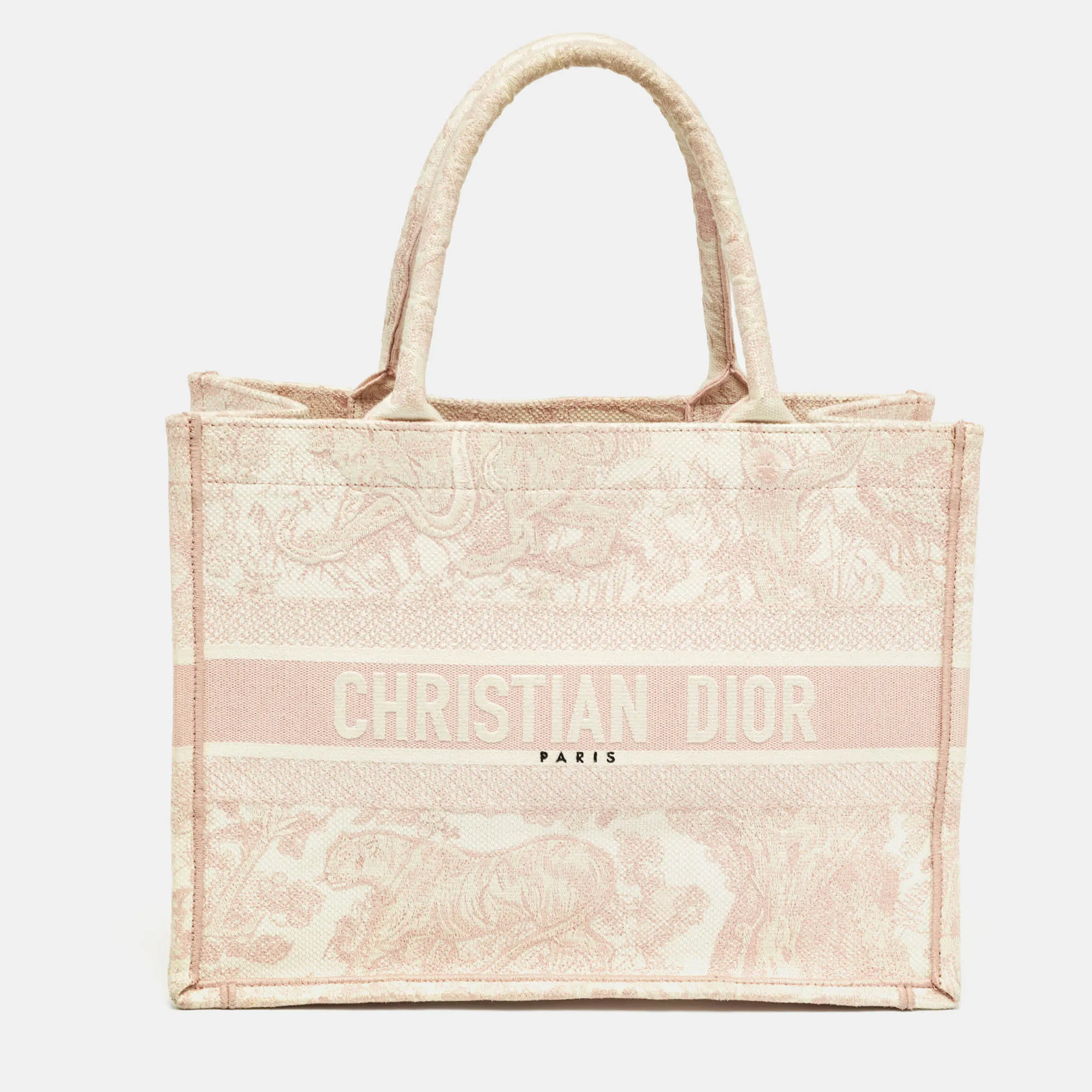 Pink Embroidery Canvas Medium Book Tote