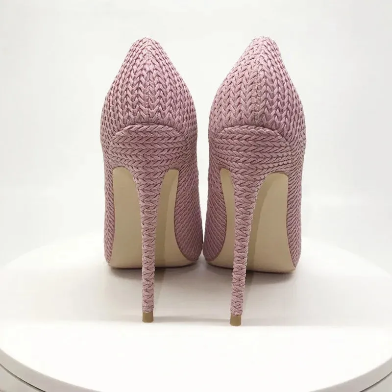 Pink Knitted high heels 12cm women's high heels