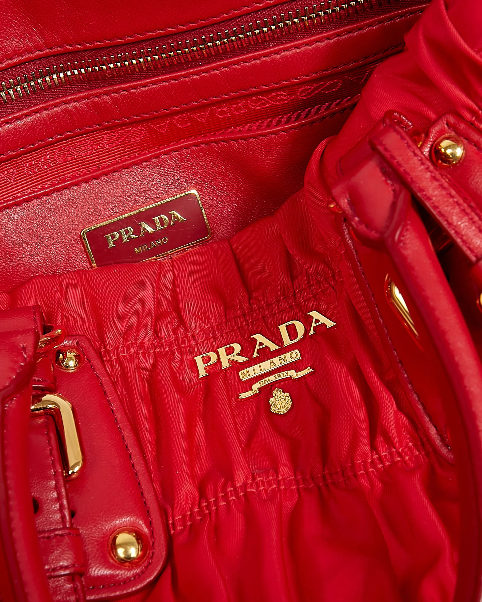 Prada Red Tessuto Nylon Gauffre Ruched Shoulder Bag