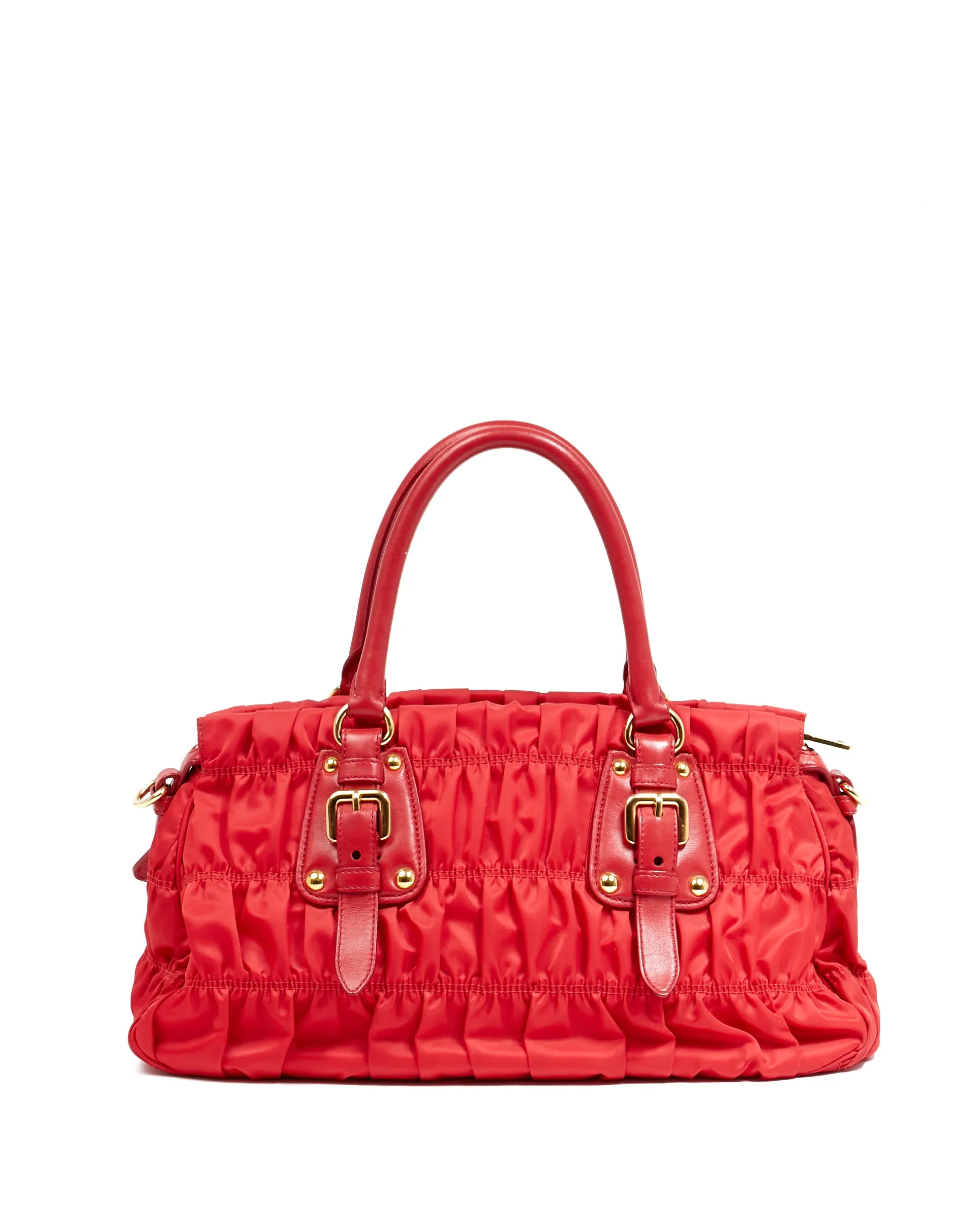 Prada Red Tessuto Nylon Gauffre Ruched Shoulder Bag