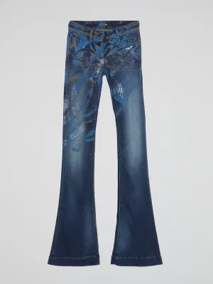 Printed Flared Denim Jeans