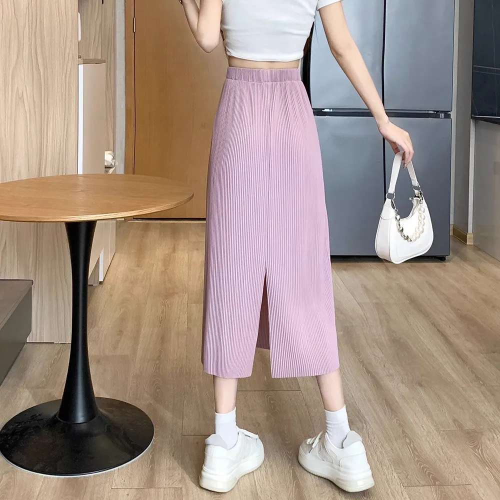 Purple Plisse Midi Skirt