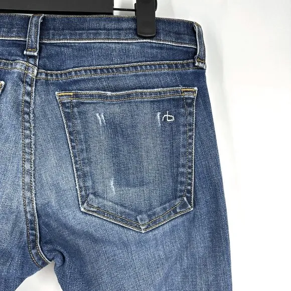 Rag &amp; Bone Dre Low-Rise Slim Boyfriend Jeans Phoenix Distressed Wash Size 25