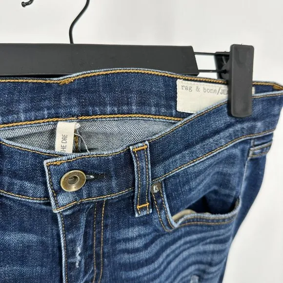 Rag &amp; Bone Dre Low-Rise Slim Boyfriend Jeans Phoenix Distressed Wash Size 25