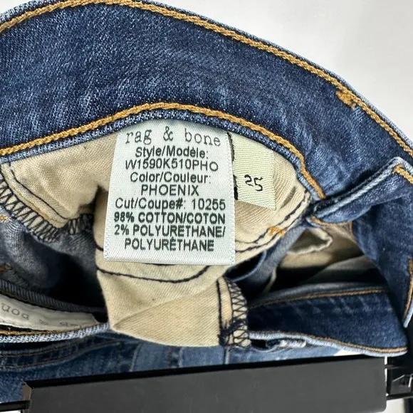 Rag &amp; Bone Dre Low-Rise Slim Boyfriend Jeans Phoenix Distressed Wash Size 25