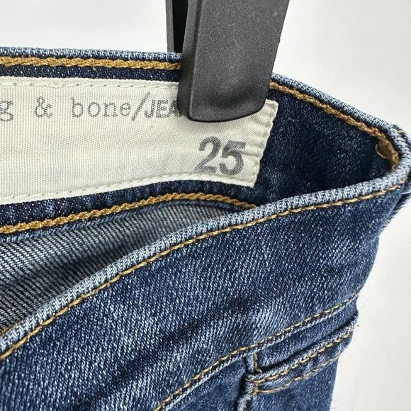 Rag &amp; Bone Dre Low-Rise Slim Boyfriend Jeans Phoenix Distressed Wash Size 25
