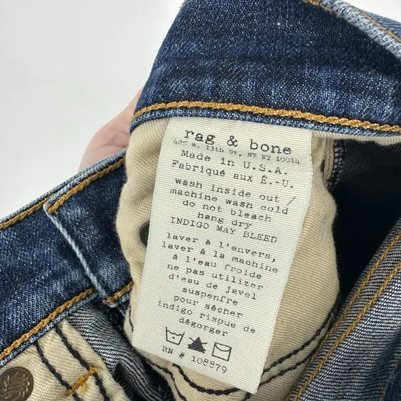 Rag &amp; Bone Dre Low-Rise Slim Boyfriend Jeans Phoenix Distressed Wash Size 25