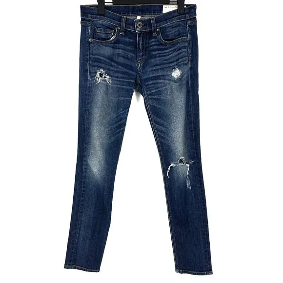 Rag &amp; Bone Dre Low-Rise Slim Boyfriend Jeans Phoenix Distressed Wash Size 25