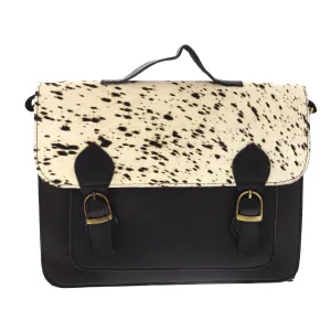 Recycled Leather Black Briefcase With Animal Print