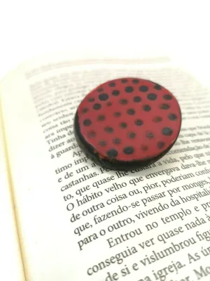 Red & Black Handmade Ceramic Brooch Pin For Woman, Round Clay Brooch For Her, Scarf Broach Pin, Jewelry Mothers Day Gift From Daughter