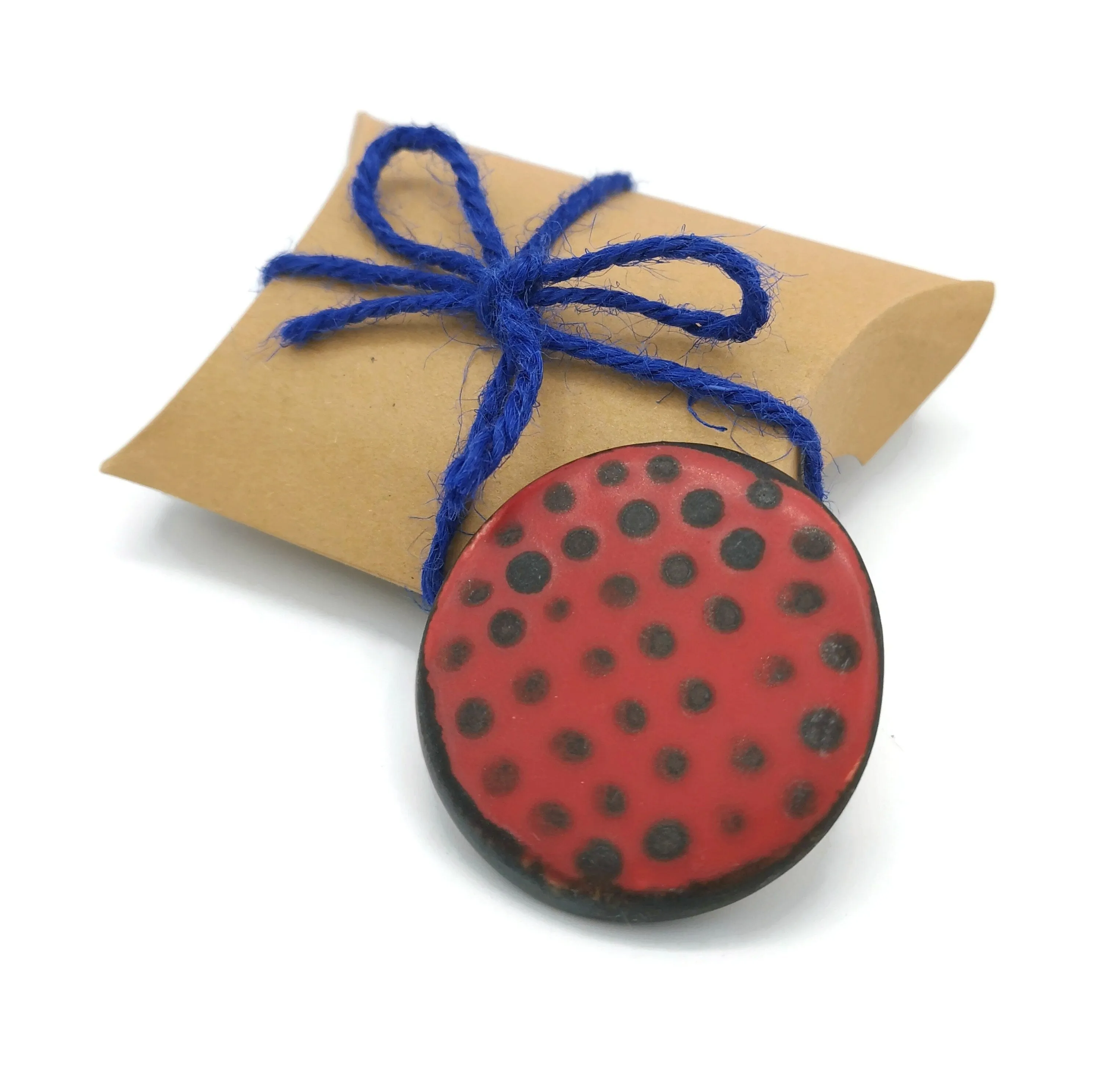 Red & Black Handmade Ceramic Brooch Pin For Woman, Round Clay Brooch For Her, Scarf Broach Pin, Jewelry Mothers Day Gift From Daughter