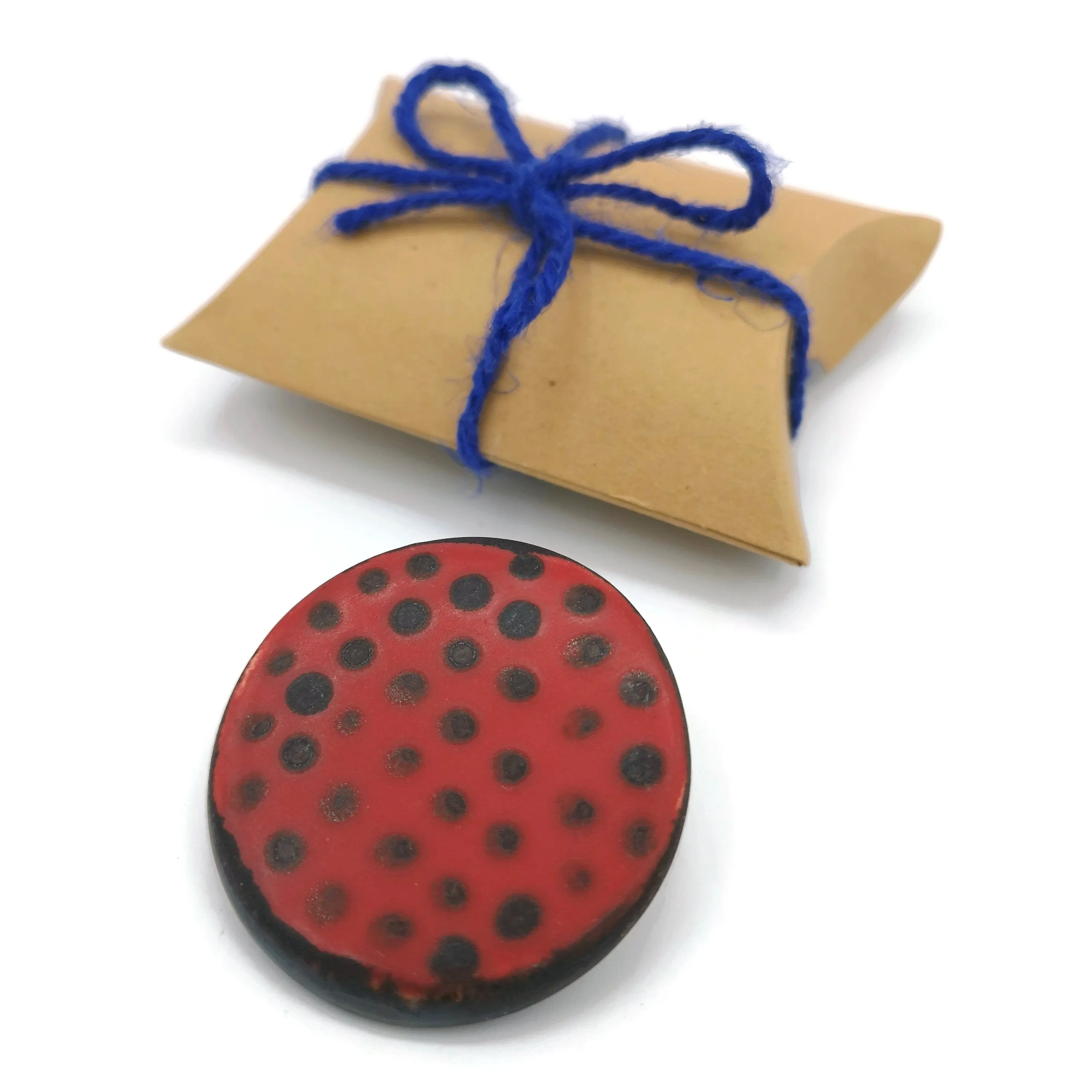 Red & Black Handmade Ceramic Brooch Pin For Woman, Round Clay Brooch For Her, Scarf Broach Pin, Jewelry Mothers Day Gift From Daughter