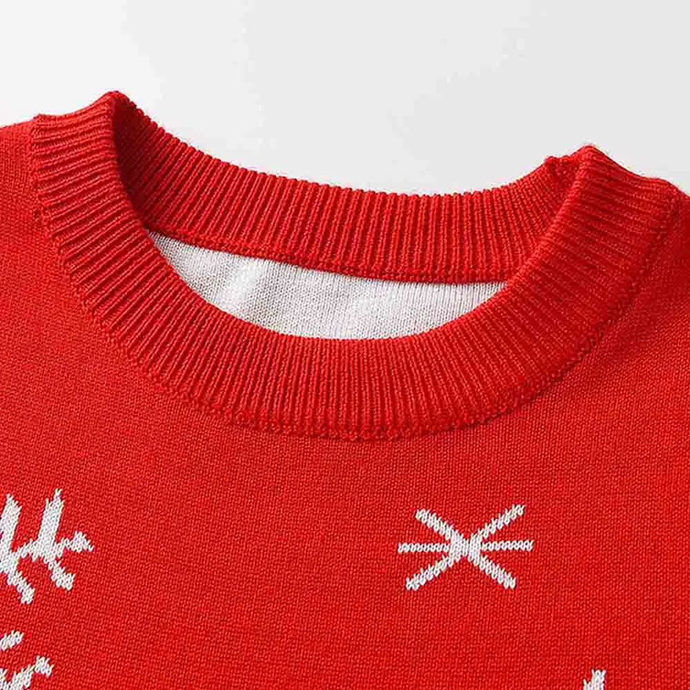Red Round neck Snow deer Knitted warmer, cardigan Christmas Sweater for Kids