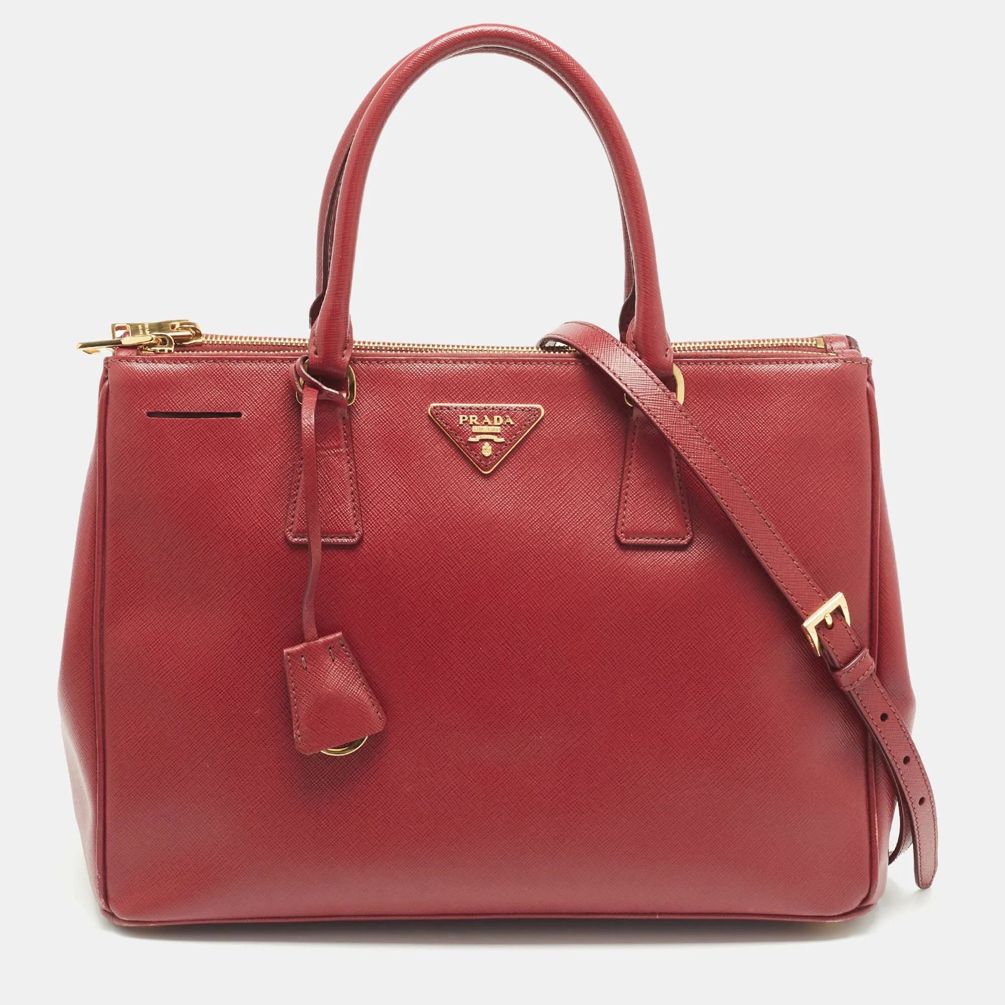 Red Saffiano Leather Medium Double Zip Tote